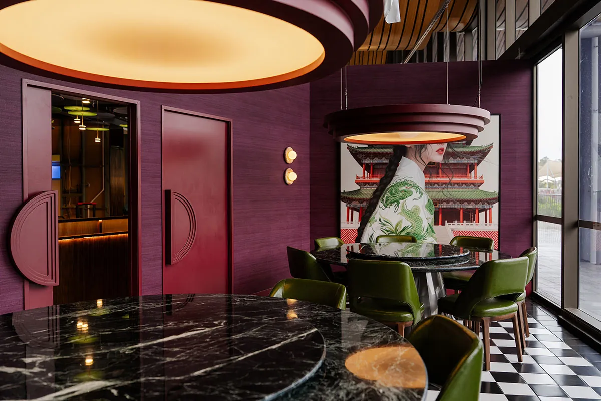 Wide view of the Jade Room private dining room